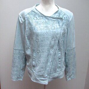Chico’s Pale Blue Faux Suede Leather Jacket Cutout Zippered Women’s Size 2 (L/12